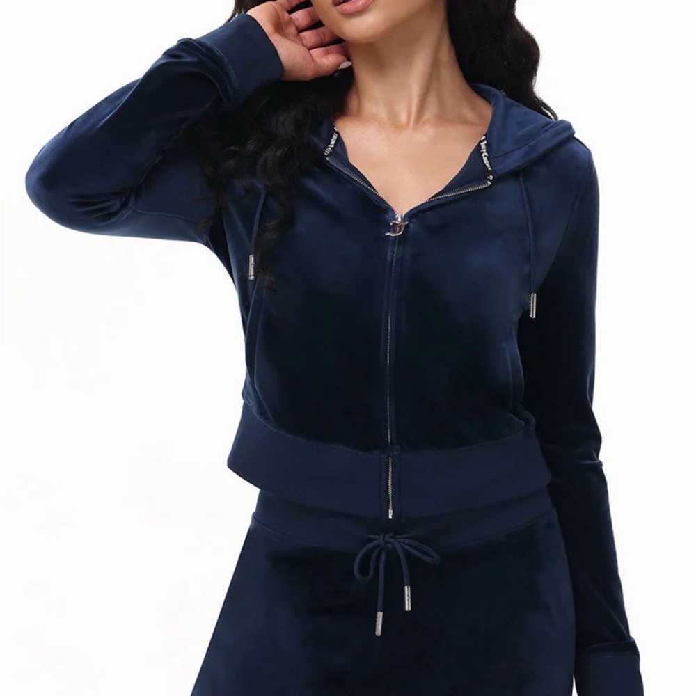 Juicy Couture OG BIG BLING Velour Navy Zip Up Hoodie XL